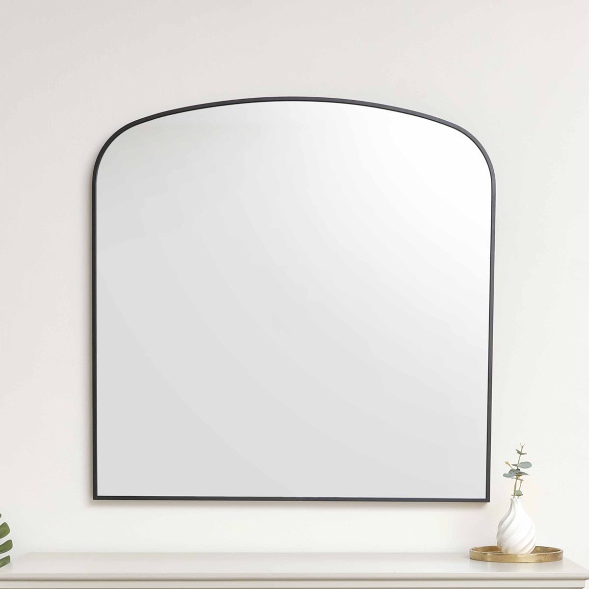 Melody Maison Large Black Framed Arched Wall Mirror 92cm X 91cm