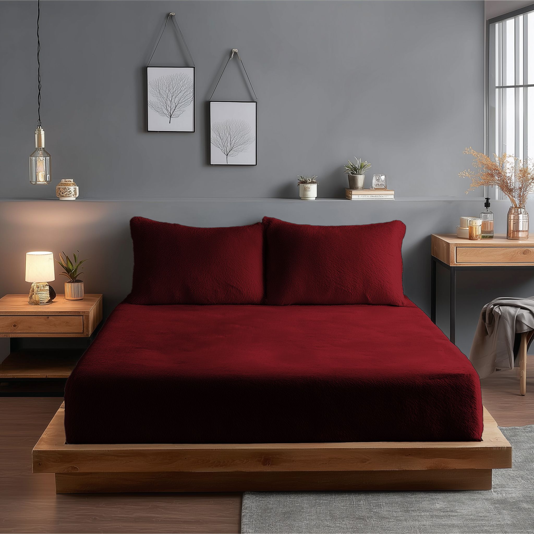 Snug City Teddy Fitted Sheet 30cm Extra Deep Soft Cuddly Soft Touch Bedding in Red