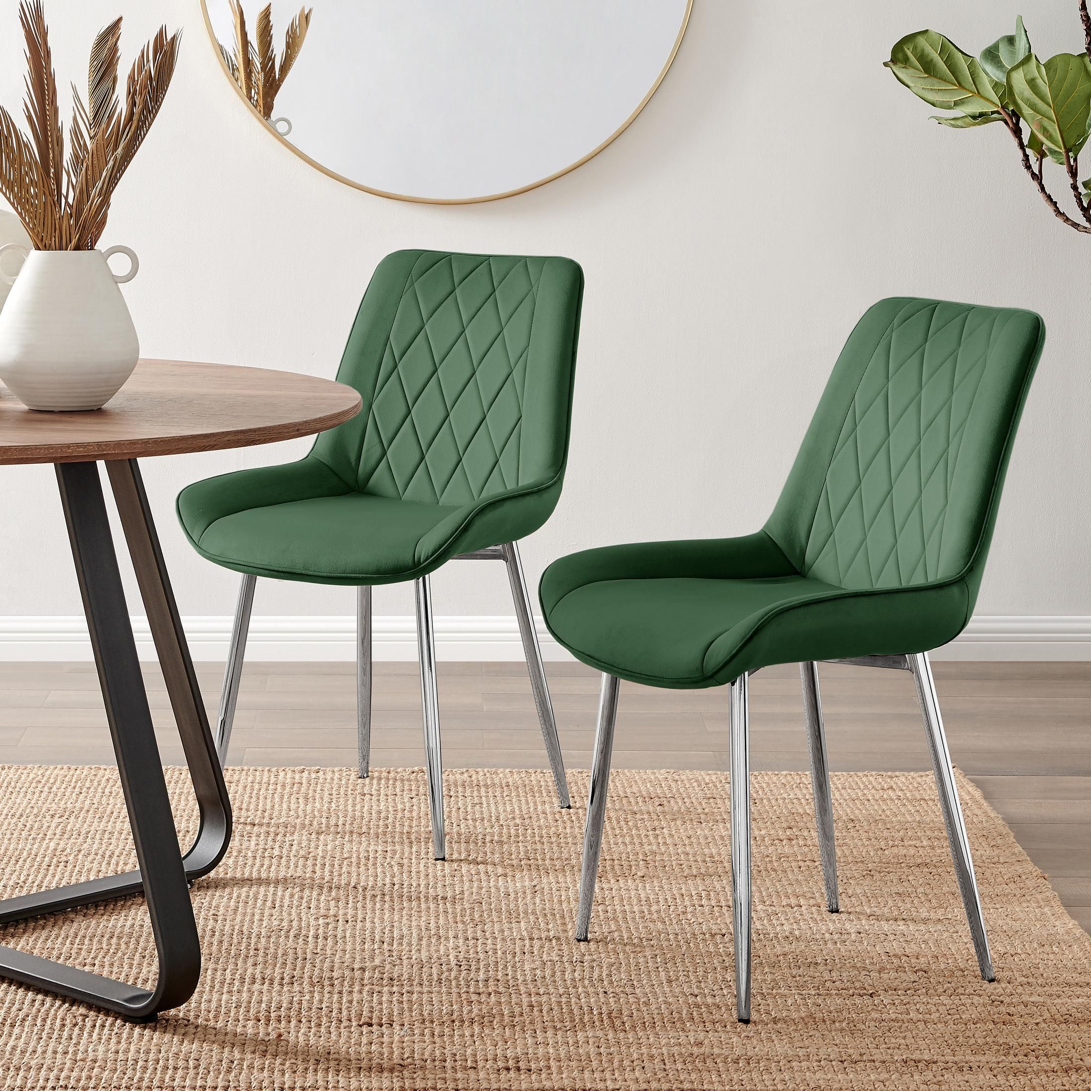 FurnitureboxUK 2x Pesaro Velvet Silver Leg Luxury Dining Chairs in Green