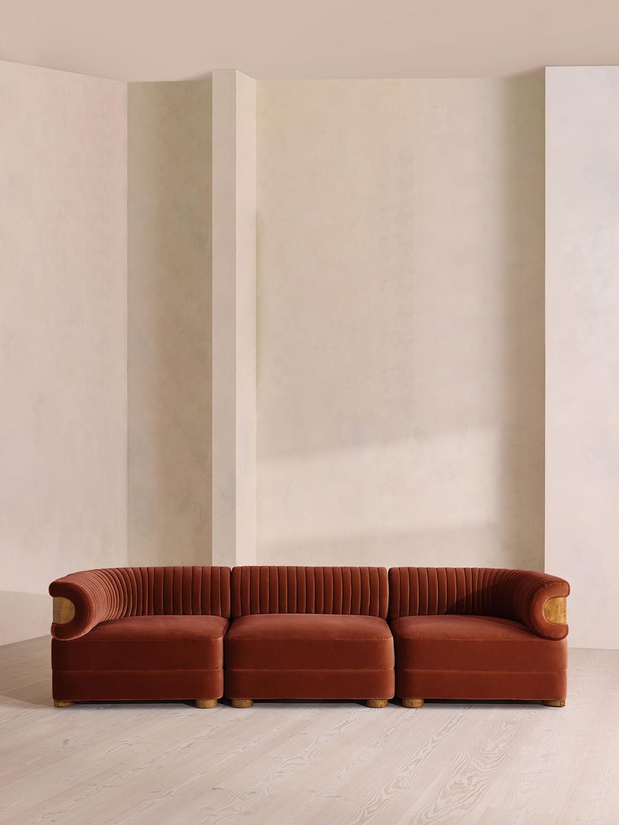 Caleb Modular Four Seater Sofa, Velvet, Rust, Dark Burl