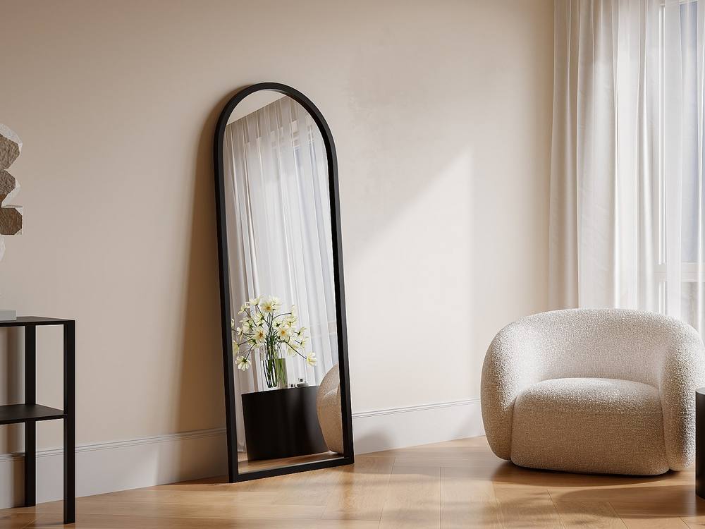 Vente-unique Large Arch Wooden Paulownia Mirror - W. 65 X H. 170 Cm - Black