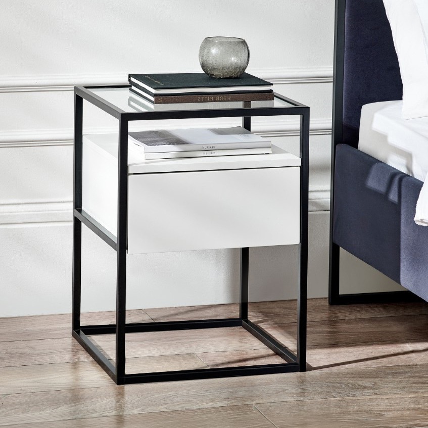 Universal - 1 Drawer Bedside Table - White/Black - Wooden/Metal