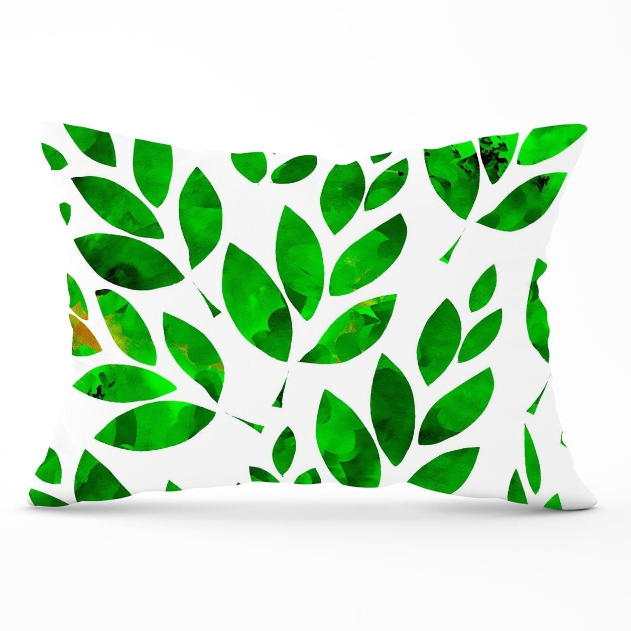 Warren Reed - Designer Watercolor Abstract Leaves Cushions in Green