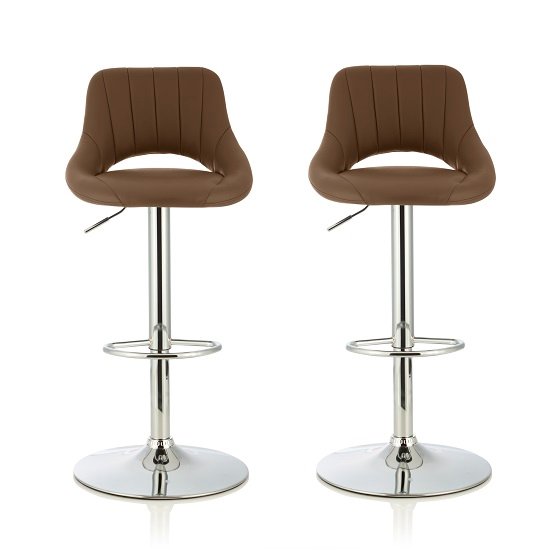 Shello Bar Stool In Cappuccino Faux Leather In A Pair