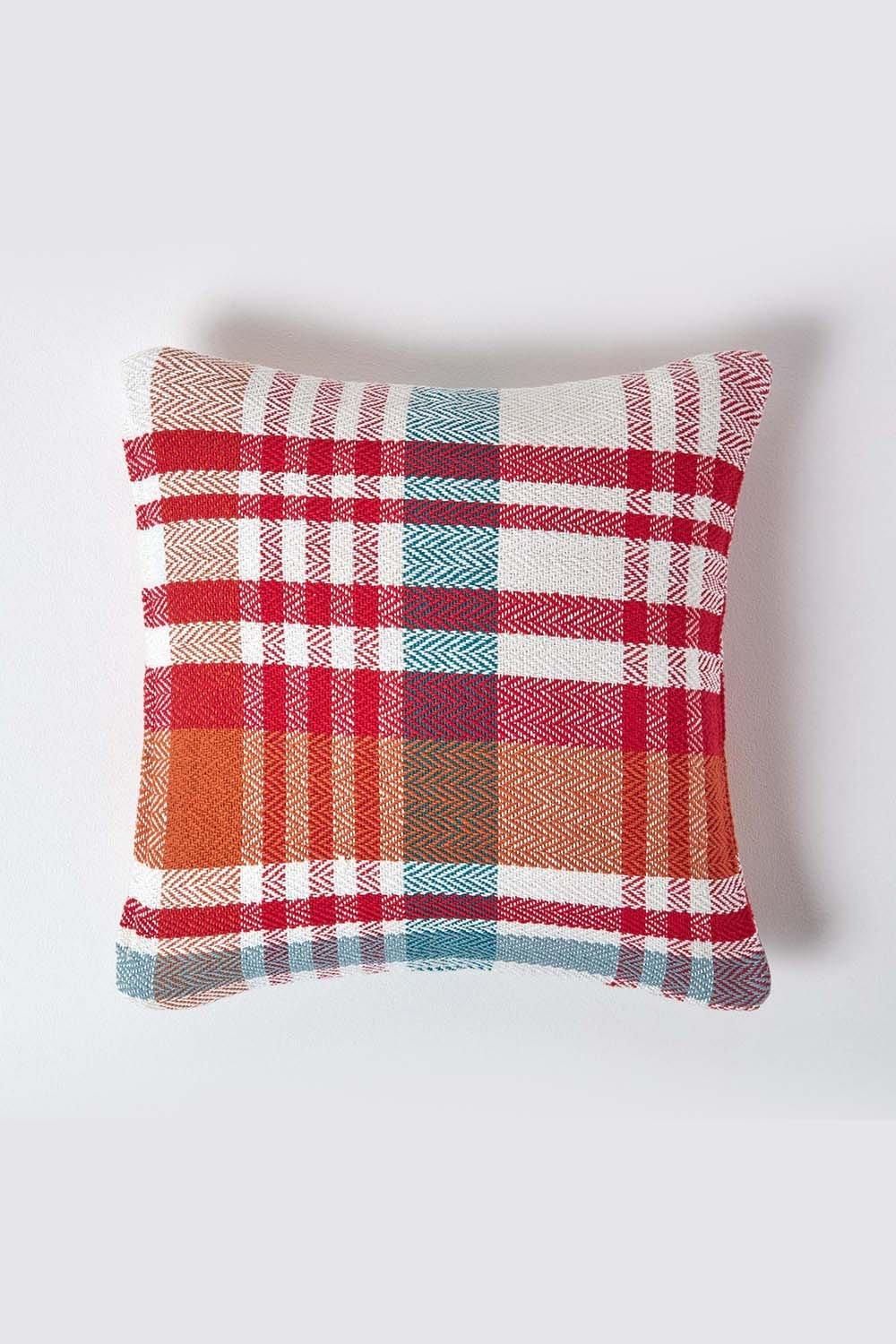 Homescapes Tartan 100% Cotton Falun Cushion Cover in Red