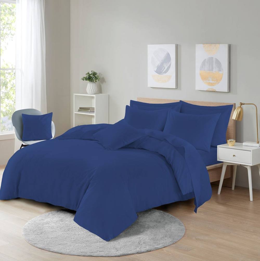 Homes-Linen Plain Dyed Polycotton Duvet Cover Set with Pillowcases in Royal