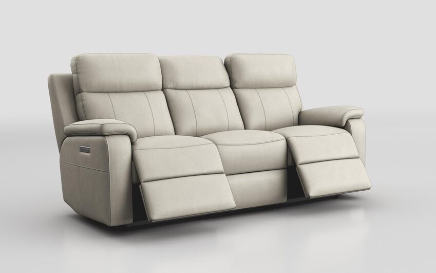White Calboli 3 Seater Power Recliner Sofa with Power Head Tilt & Lumbar