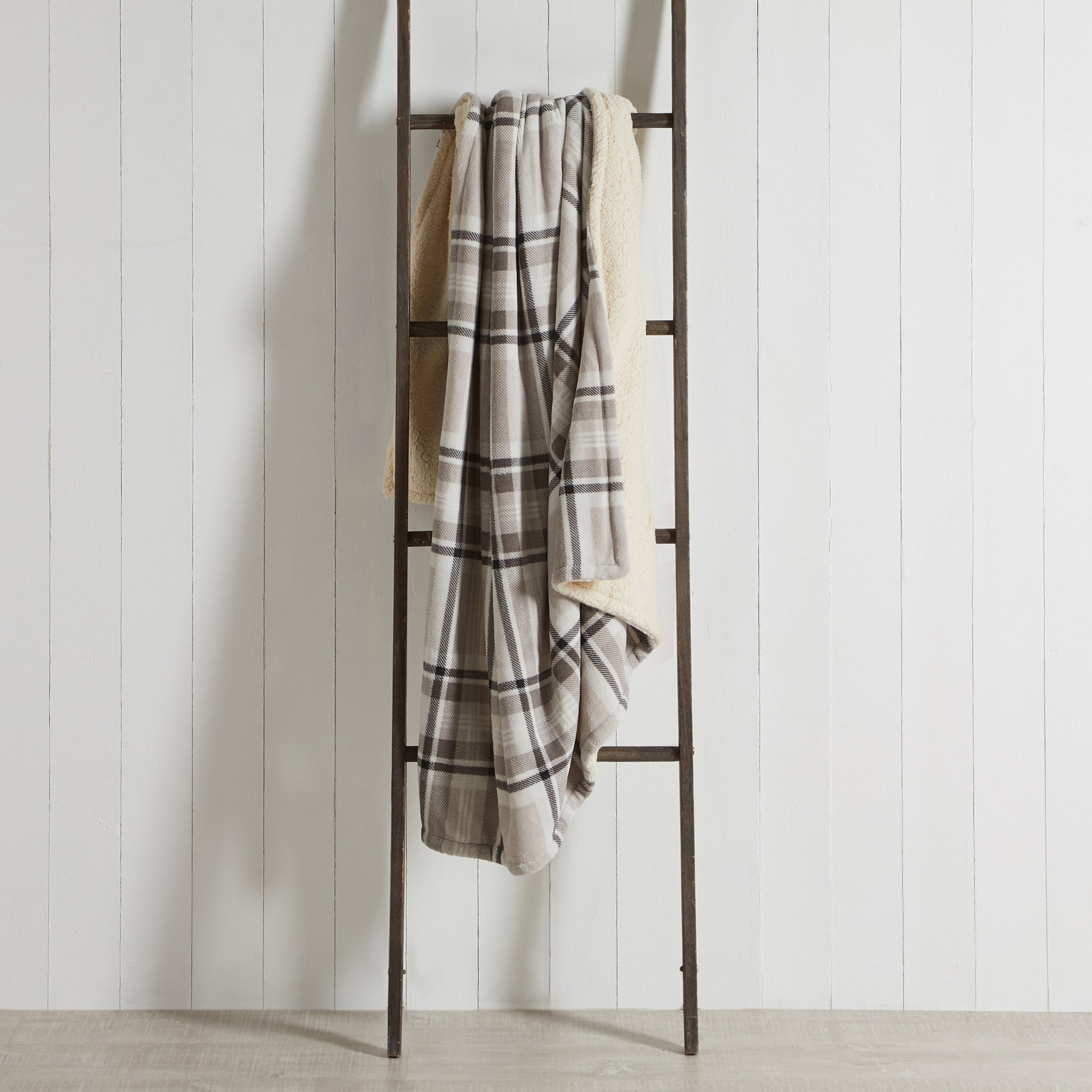 Albany Check Sherpa 130cm x 180cm Throw Grey and White