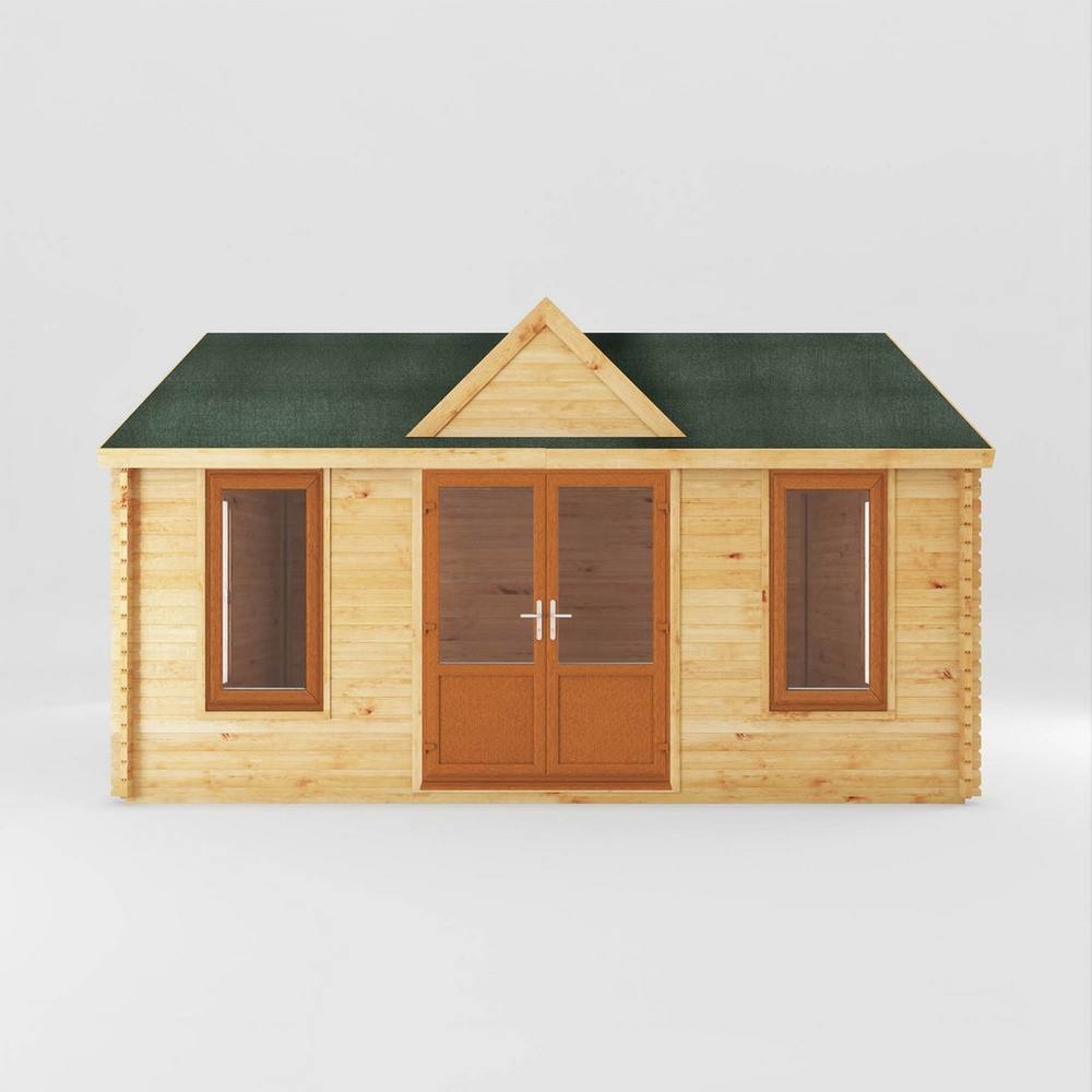 Mercia 5.3 x 4 m Clock Tower Log Cabin - 44 mm - Oak UPVC Windows & Door in Light Brown 3