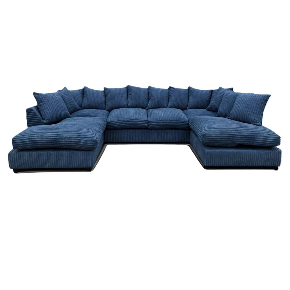 Bliss Furniture Jumbo Cord U Shaped Scatter Back Sofa in Blue