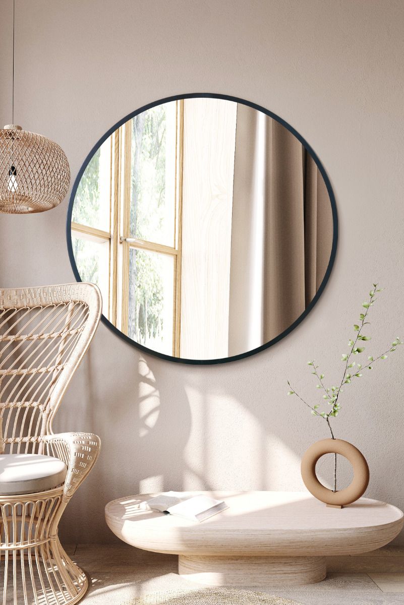 MirrorOutlet Black Edged Circular Modern Wall Mirror 39" (100CM) Diameter