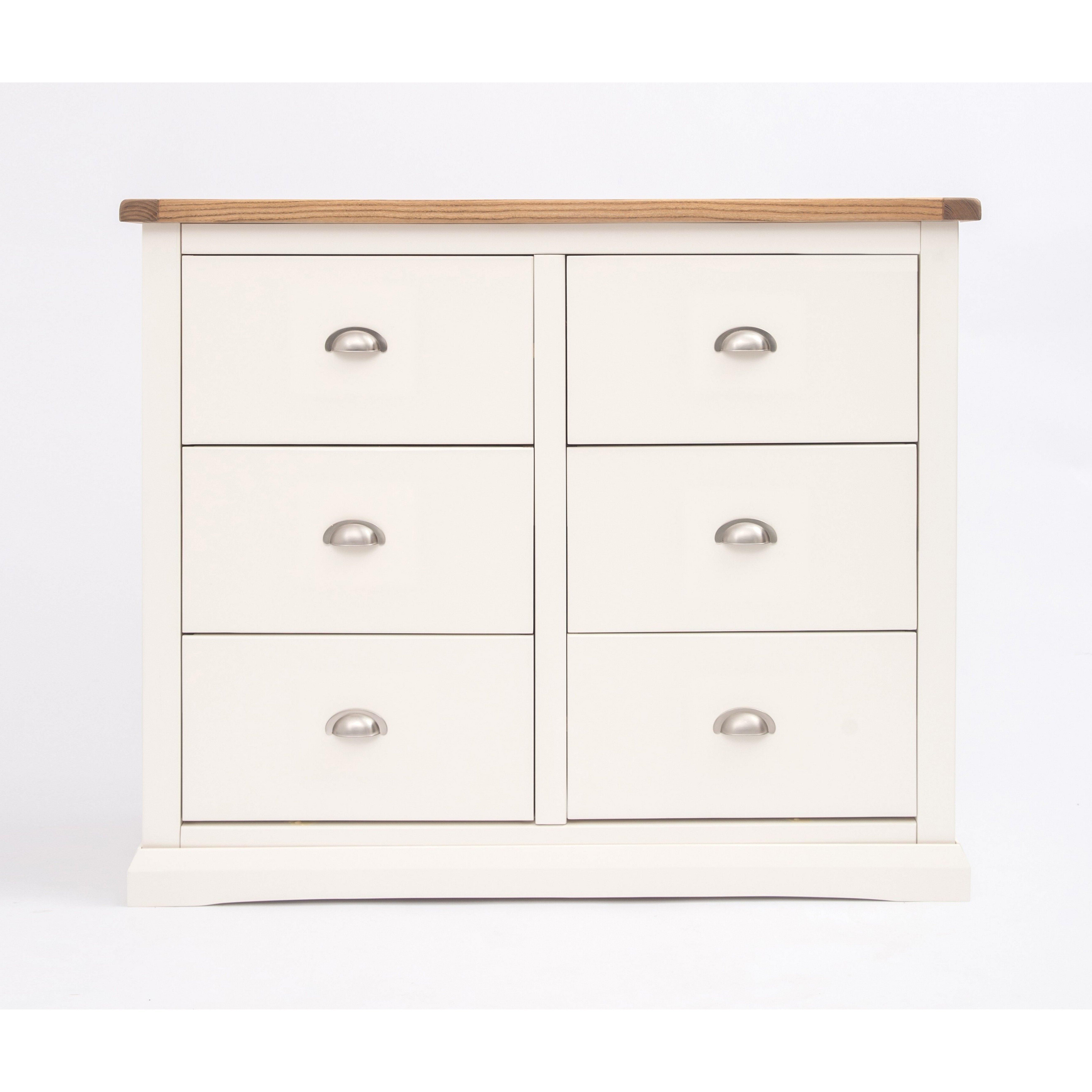 Cabinet Bits Cosenza 6 Drawer Chest of Drawers Chrome Cup Handle in Off-White