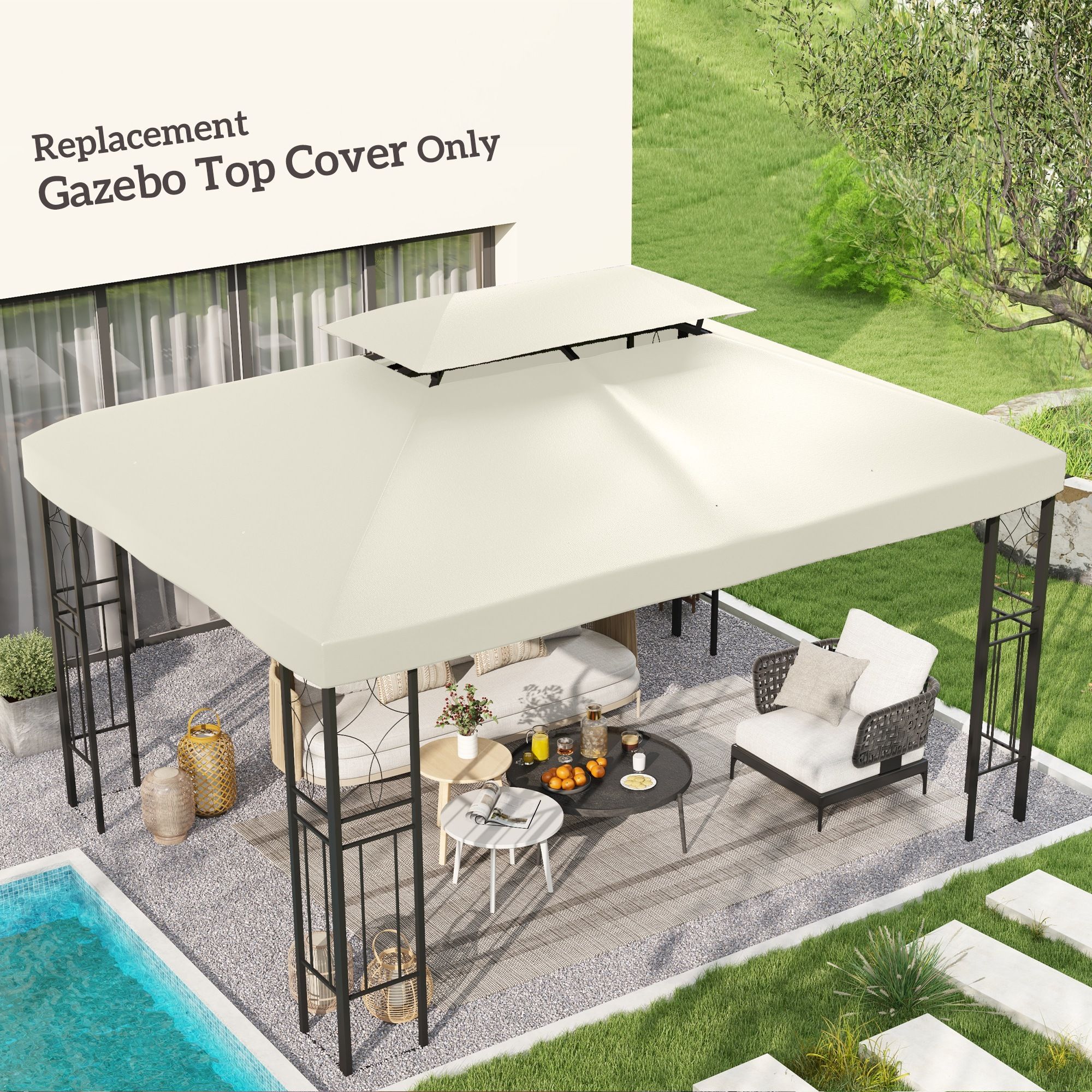 OUTSUNNY 3x4m Gazebo Replacement Roof Canopy 2 Tier Top UV Cover Patio in Cream