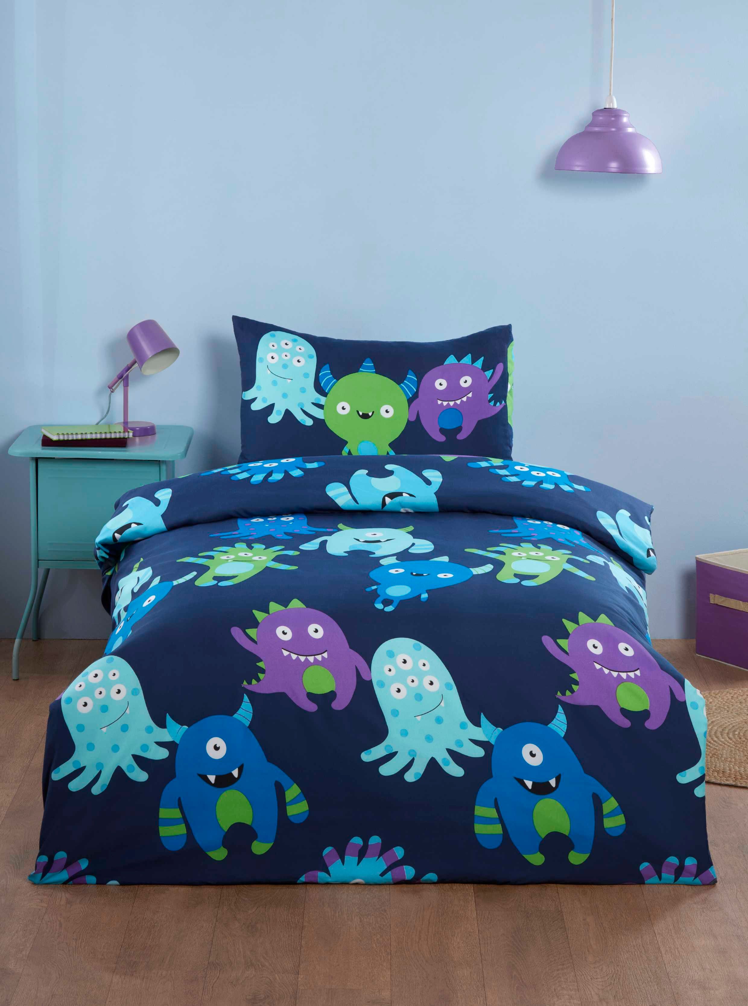 Rapport Home Monsters Microfiber Duvet Cover Set with Pillowcase in Black