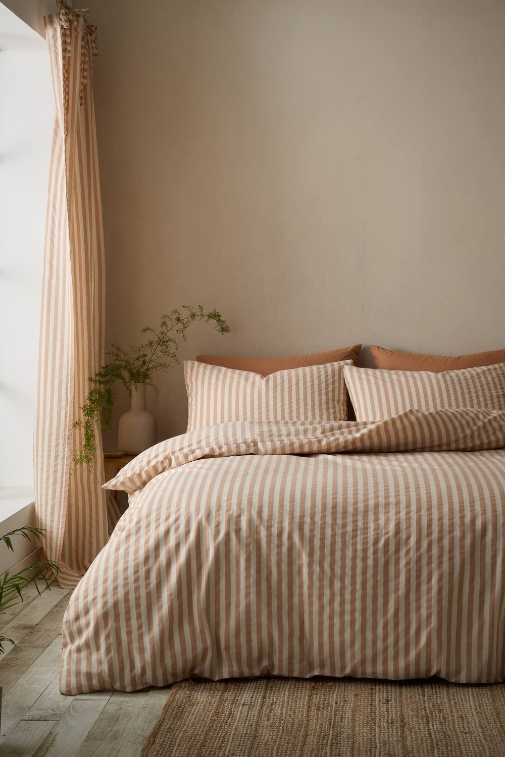 Pineapple Elephant 'Cotton Rich Woven Stripe' Duvet Cover Set in Terracotta