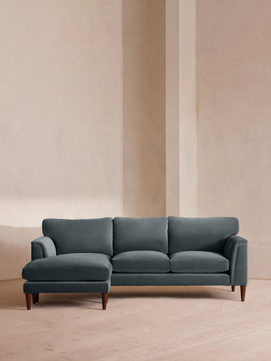 Reya Chaise-end Sofa, Velvet, Grey Blue