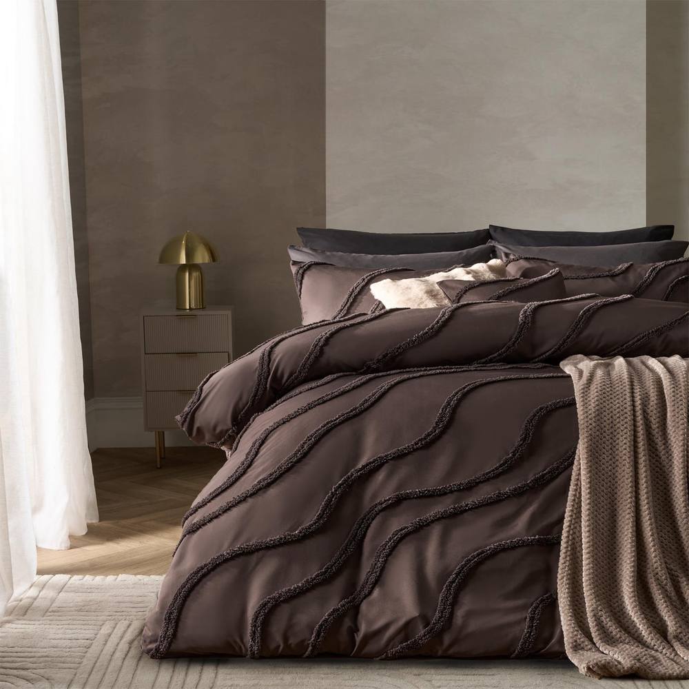 OHS Tufted Contour Bedding Set Duvet Cover with Pillowcase in Brown