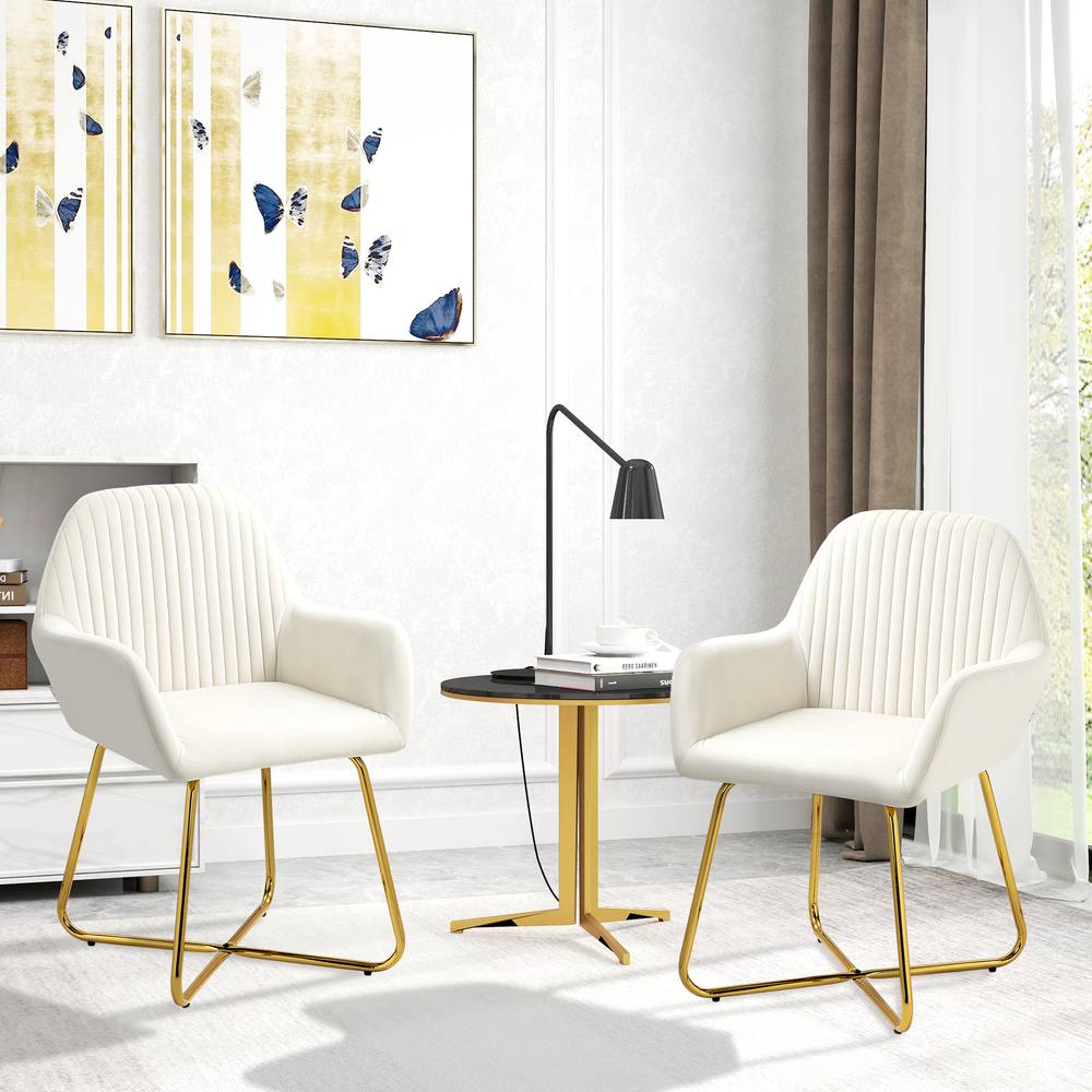 HOMCOM Modern Accent Chair Set of 2 Upholstered Armchair Cream White