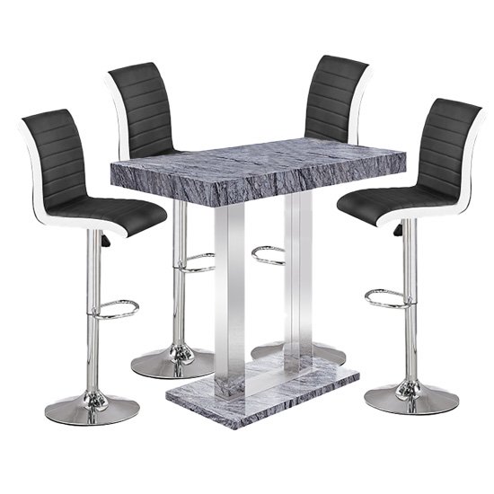 Melange Gloss Marble Effect Bar Table 4 Black White Bar Stool