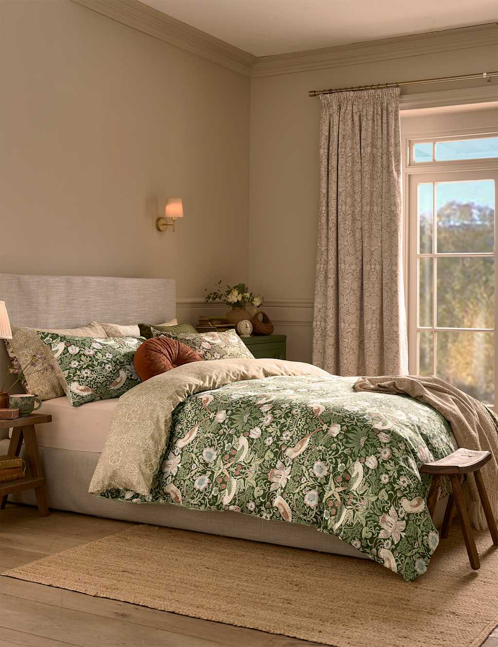 William Morris At Home 2 Pack 220 Thread Count Strawberry Thief Pillowcases Green Mix