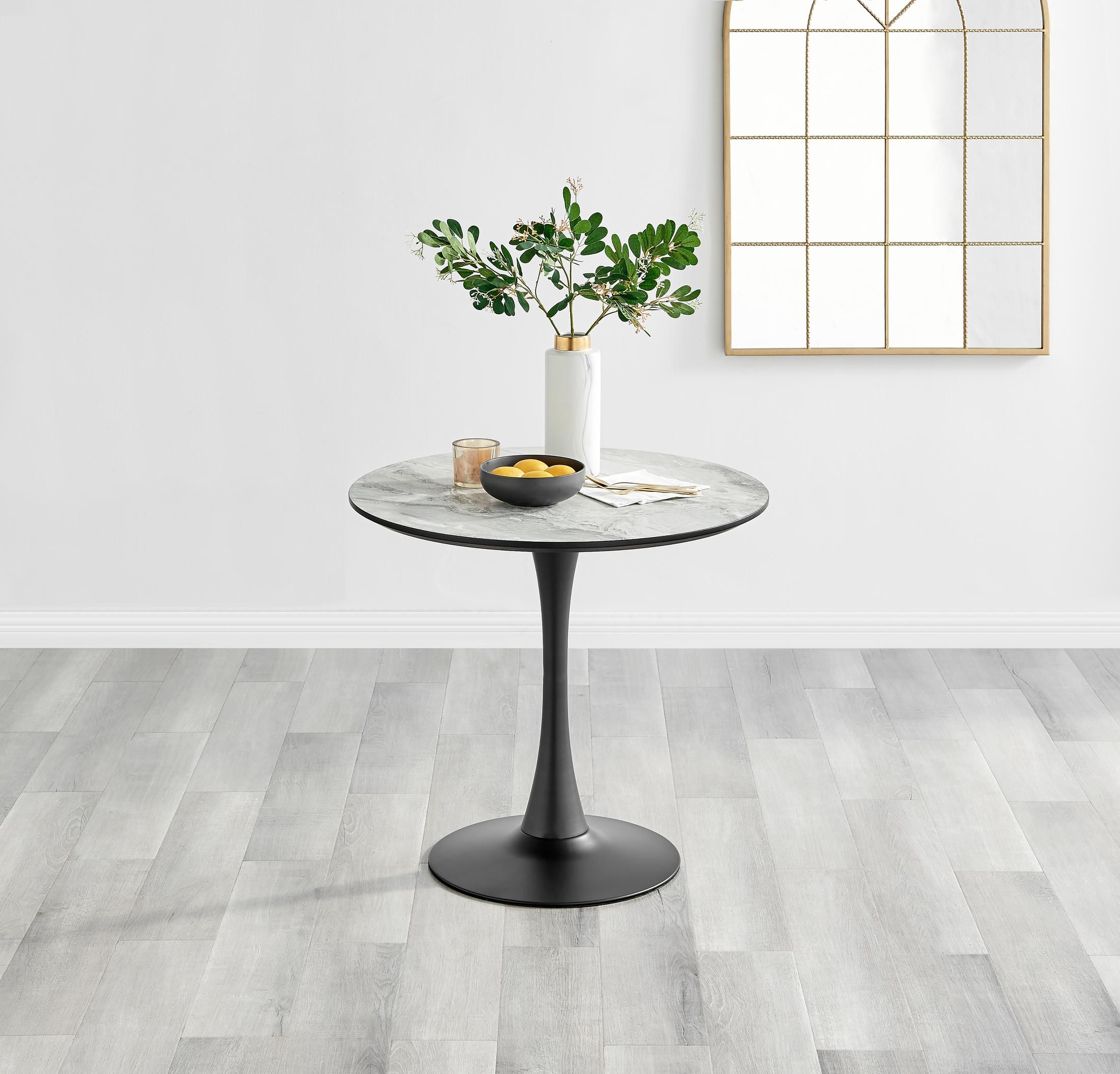 FurnitureboxUK Elina 80cm Round 2-Seater White Marble Effect Pedestal Dining Table