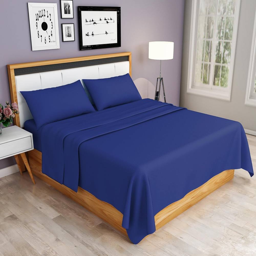 Homes-Linen 100% Egyptian Cotton Thread Count 200 Hotel Quality Flat Sheet in Blue