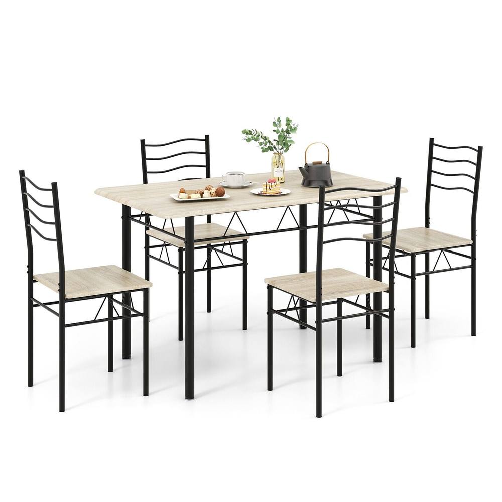 Costway 5 PCS Dining Table Set w/ Rectangular Tabletop Industrial Kitchen Table 4 Chairs Set in Natural