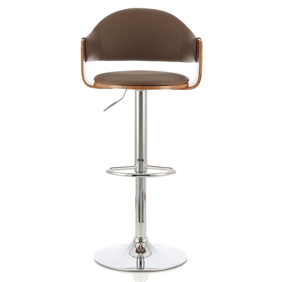 Emden Bar Stool In Walnut And Beige PU With Chrome Base