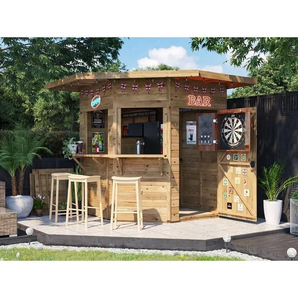 Dunster House Corner Hangover Garden Bar Shed 2.4m x 2.4m Pressure Treated in Brown 4