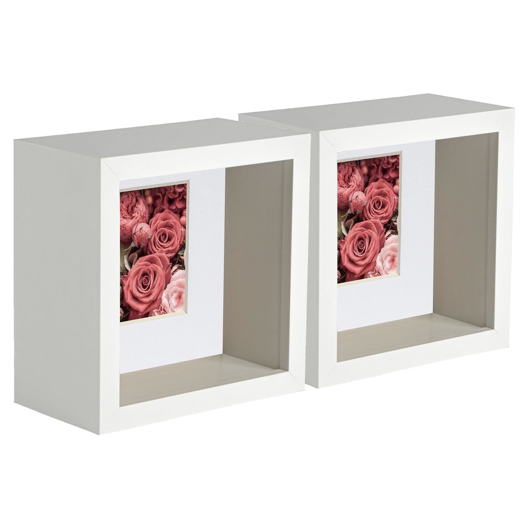 Nicola Spring 3D Deep Box Photo Frames - 4 x 4" with 2 x 2" Mount - White Mount - Pack of 2