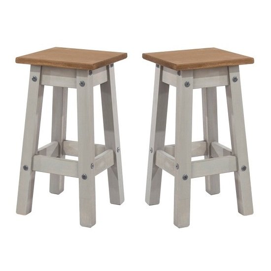 Corina Wooden Kitchen Stools In Grey Washed Wax In A Pair