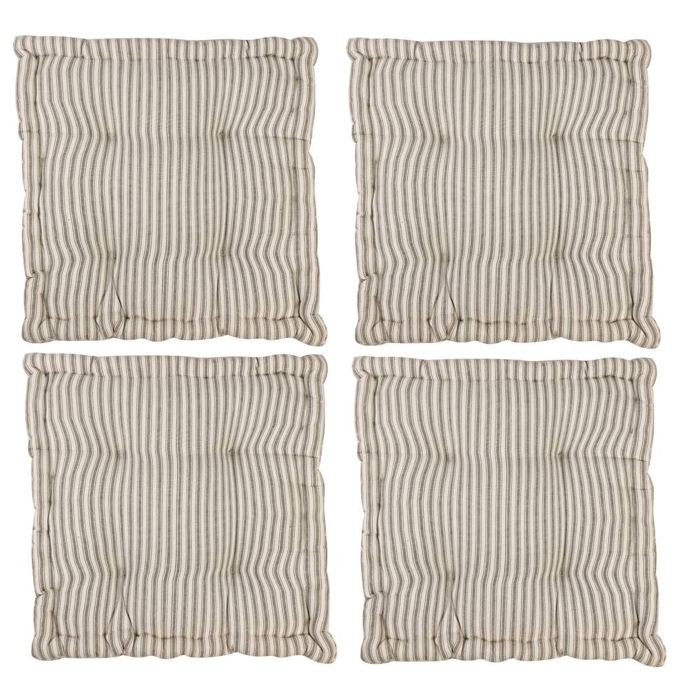 Dibor Set of 4 Giant Grey Striped Indoor Dining Chair Seat Pad Cushions L50cm x W50cm