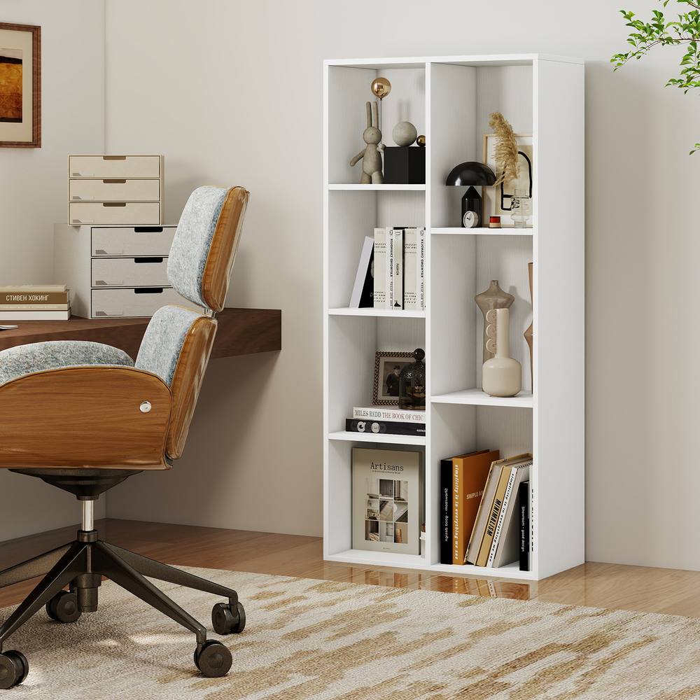 Costway 7-Cube Wooden Bookcase Industrial Display Bookshelf Open Storage Unit in White