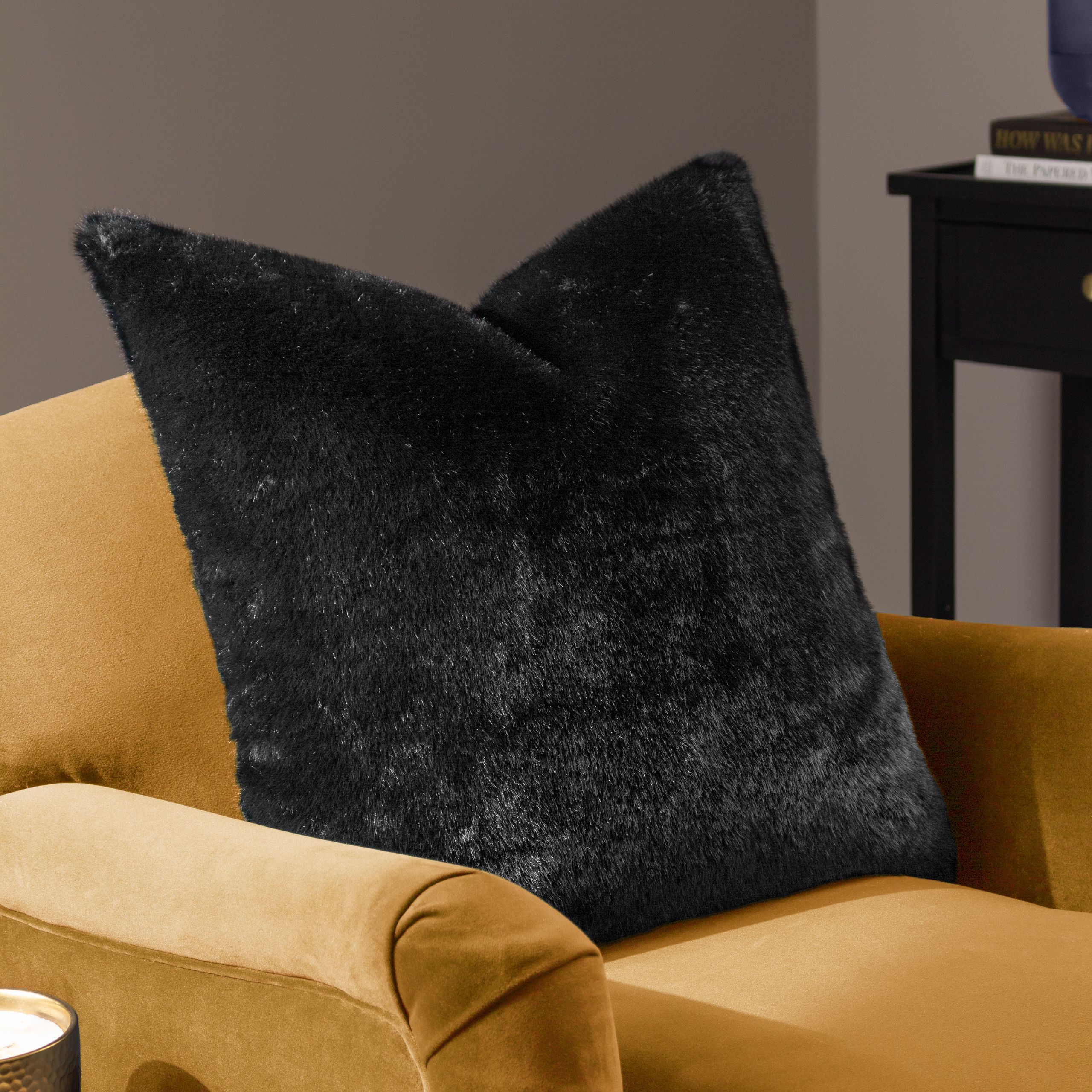 Paoletti Stanza Faux Fur Cushion in Jet Black