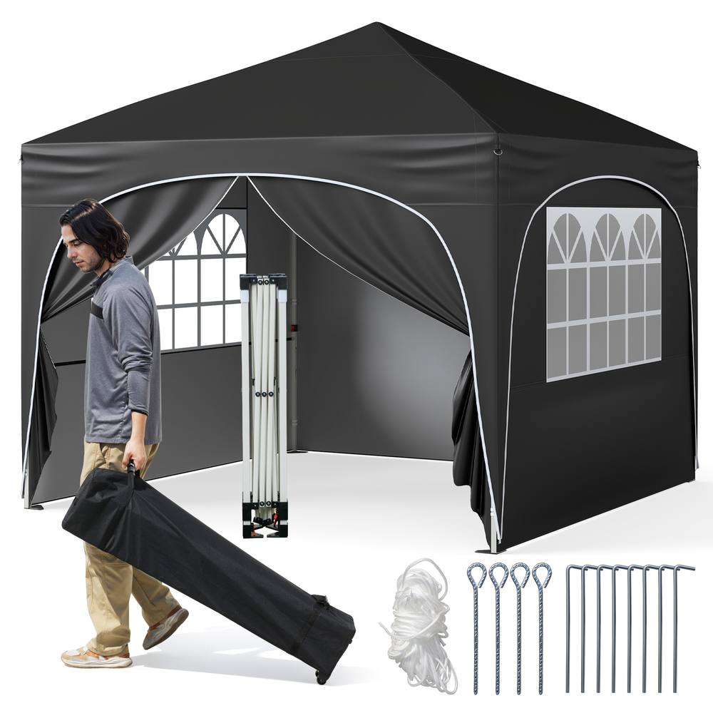 Costway 300x300cm Pop up Canopy Tent Portable Foldable Beach Sun Shelter in Black