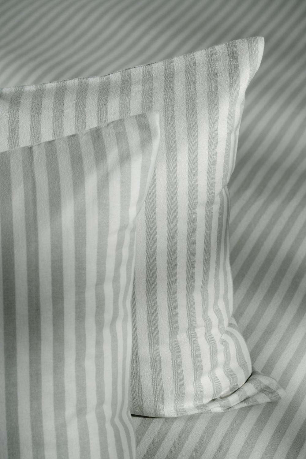Soak&Sleep Misty Green Herringbone Stripe Cotton Housewife Pillowcase Pair