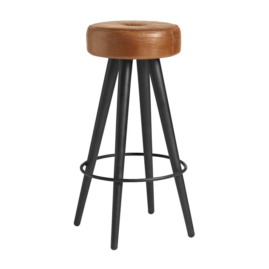 netfurniture Tanu Stool - Black Metal Frame - Bruciato Tan Leather