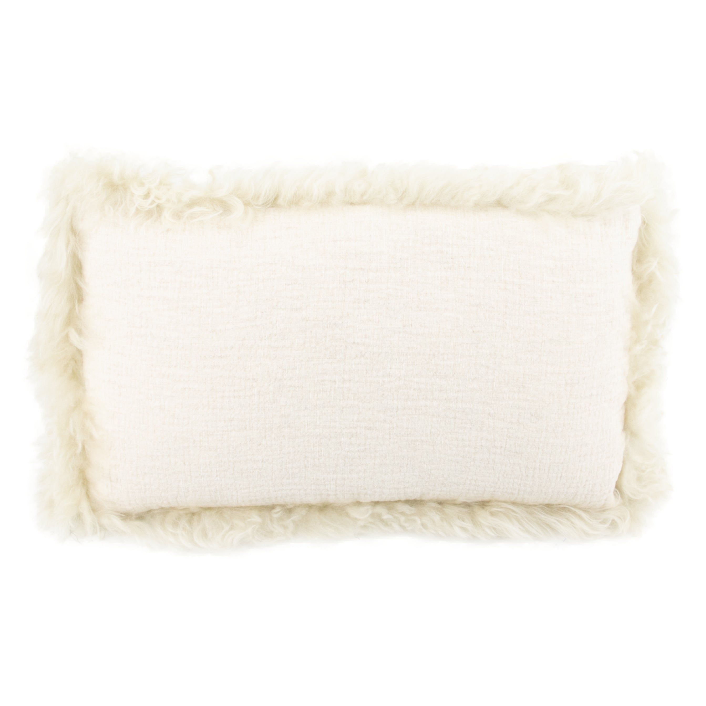 Native Natural Beige Linen Cushion Sheepskin Trim 45x45cm in Cream