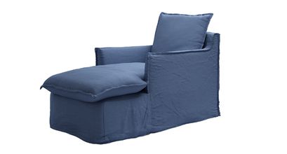 Isaac Chaise Armchair in Oxford Blue Brushed Linen Cotton - sofa.com