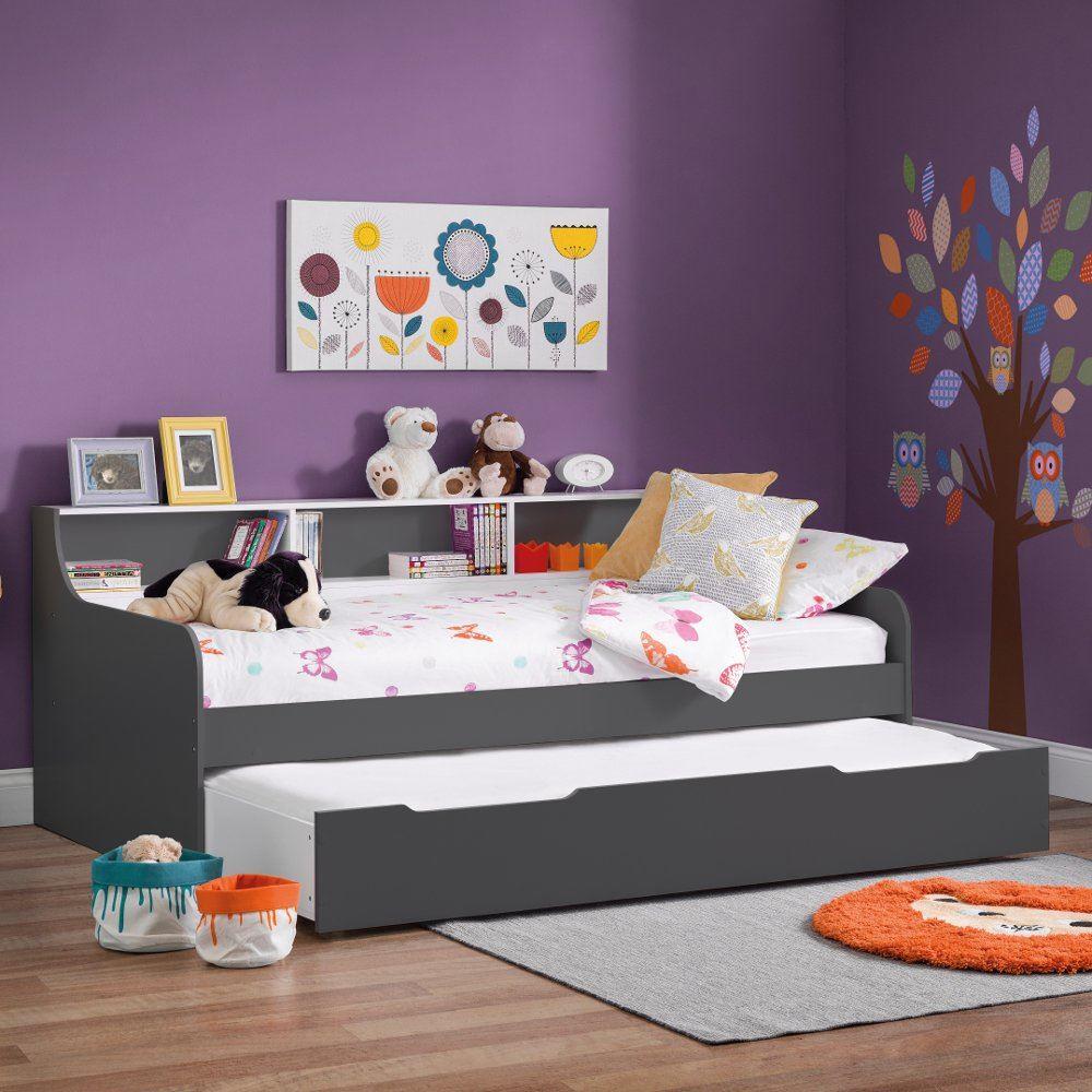 Grace Grey Wooden Day Bed with Guest Bed Trundle Frame Only - 3ft Single