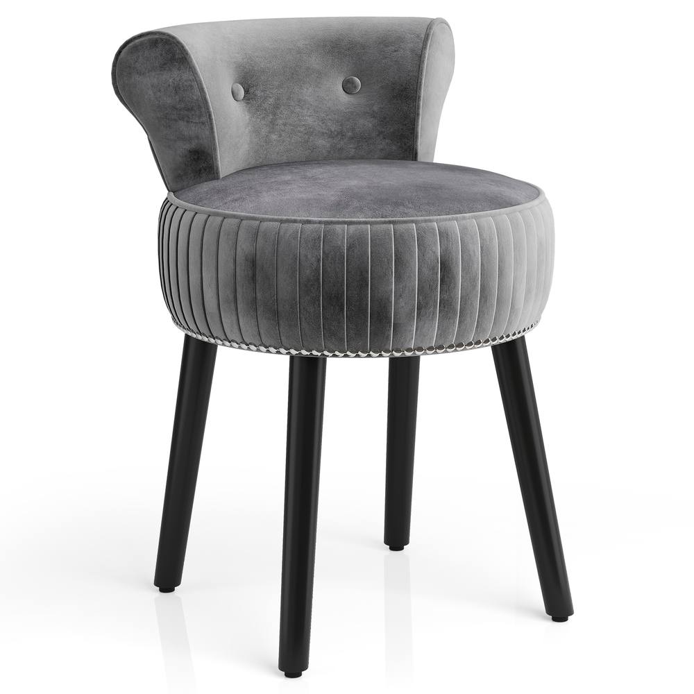 Costway Velvet Vanity Stool w/Tufted Back Upholstered Vanity Makeup Chair in Grey