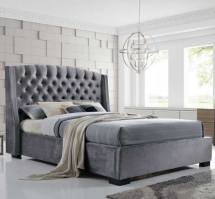 Epsilon King Size Bed In Dark Grey Velvet Fabric