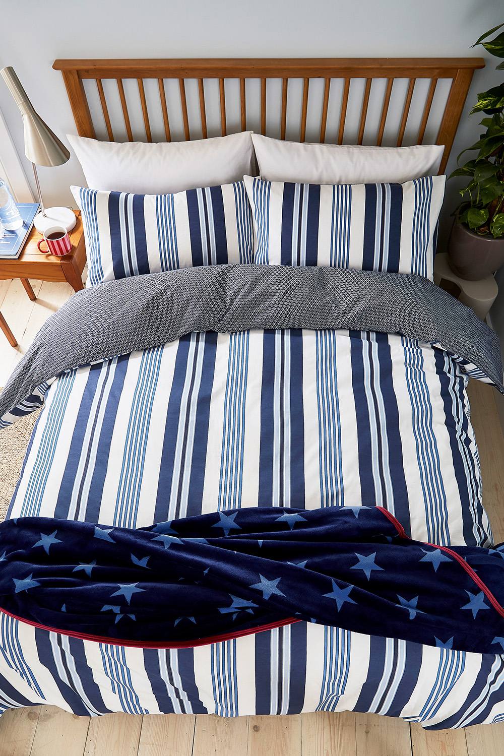 Helena Springfield 'Huntington Stripe' Cotton Duvet Cover Set in Blue 4