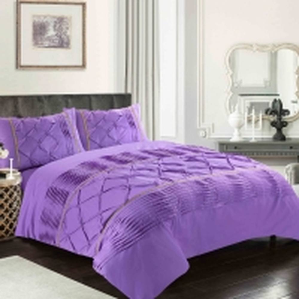 Homes-Linen Luxury Eleanor Pintuck Stripes Duvet Cover Set in Lilac