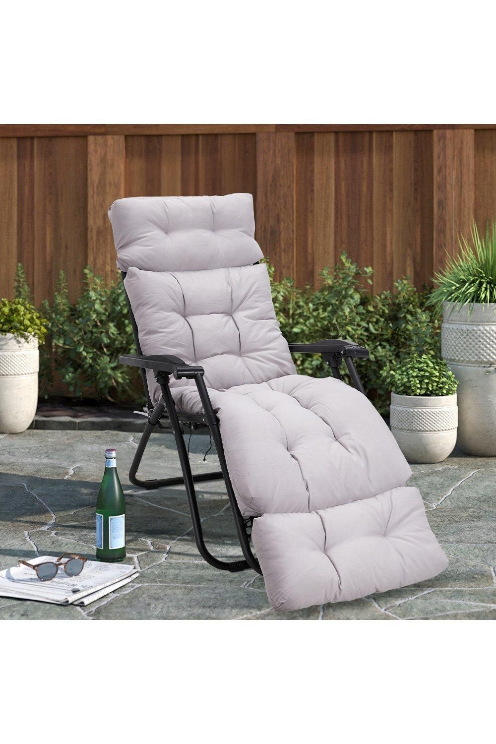 Garden Sanctuary 180cm W x 55cm D Grey Thickened Lounger Cushion with Anti-Slip Cover