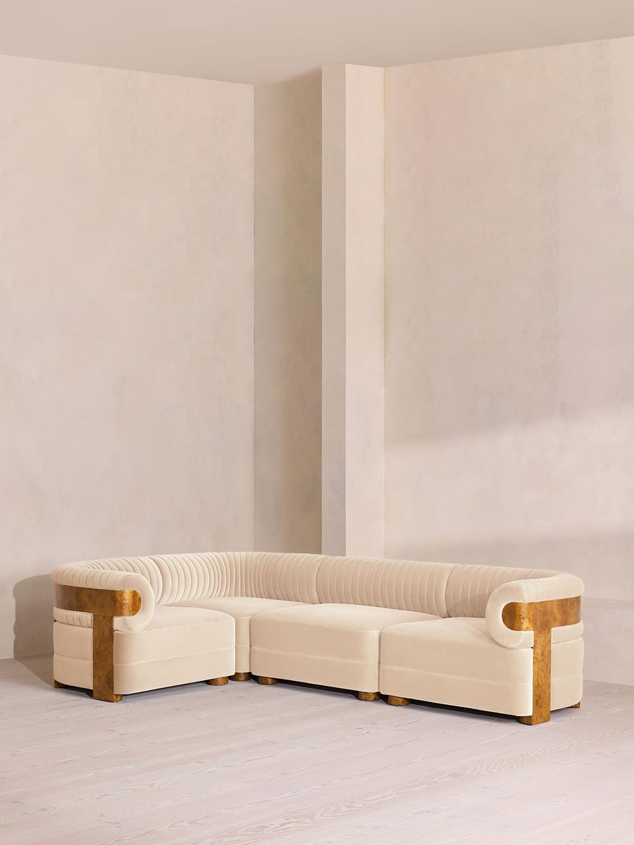 Caleb Modular L-Shape Sofa, Velvet, Porcelain, Dark Burl