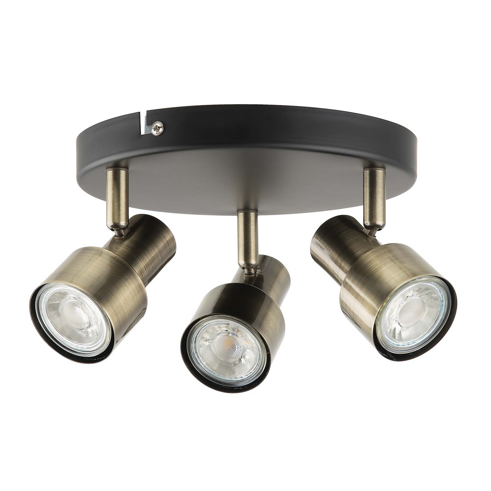 Noah 3 Lamp Spotlight, Plate, Black/Antique Brass