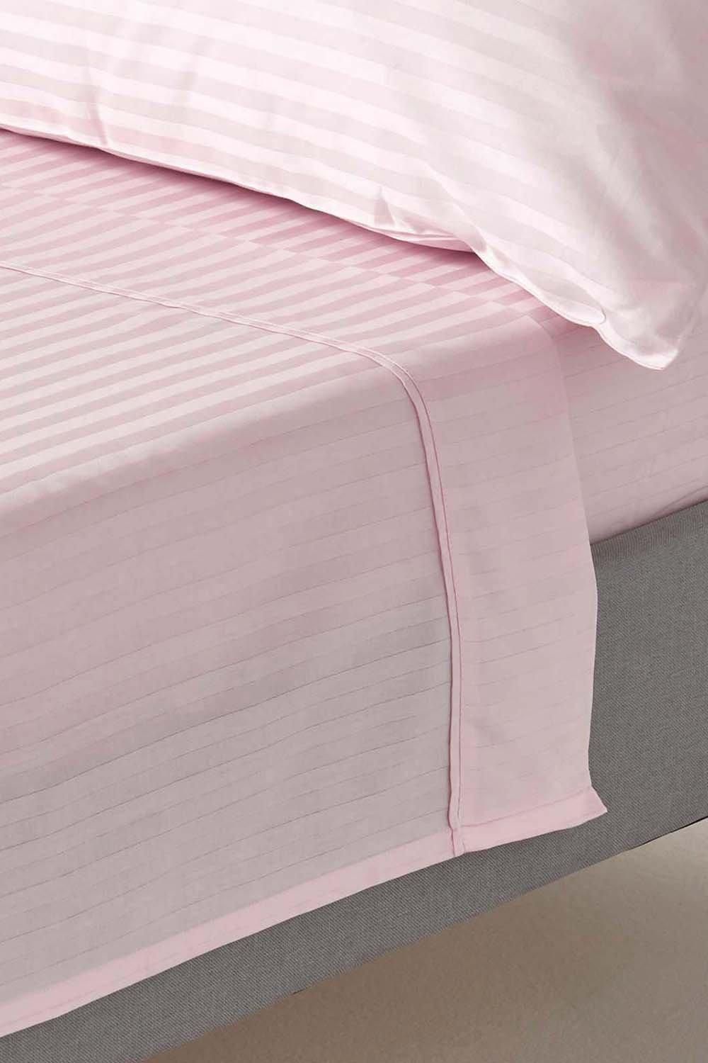 Homescapes Egyptian Cotton Satin Stripe Flat Sheet 330 Thread Count in Dusty Pink