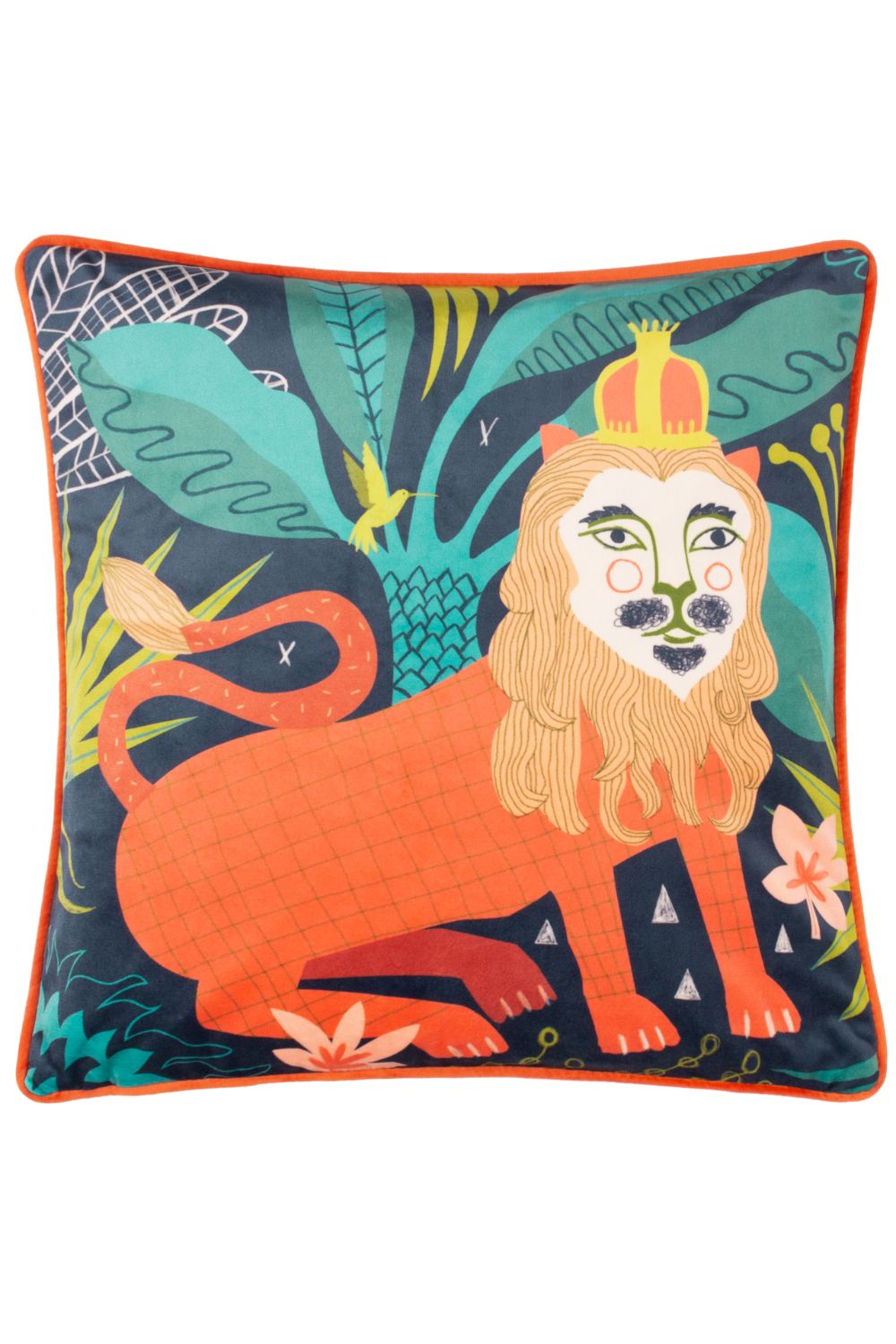 Kate Merritt Lion Piped Velvet Polyester Filled Cushion