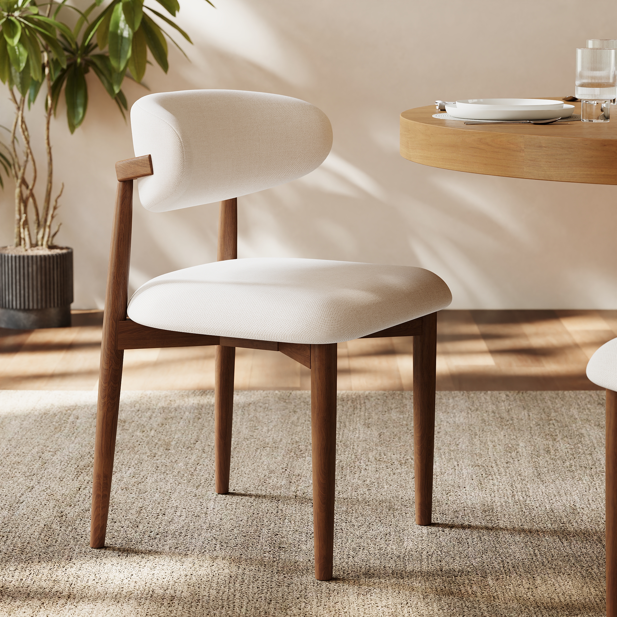 Modern Walnut Linen Dining Chair with Rubber Wood Legs, 1 Piece